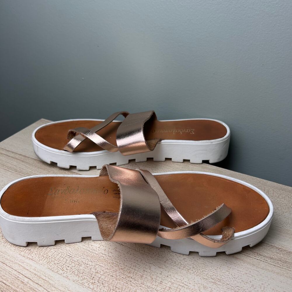 Santorini Handmade Leather Sandals Greek Rose Gold size 40 US 9 Platform Shoes - Picture 3 of 10
